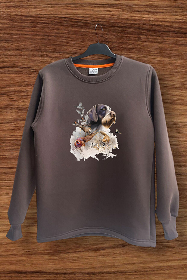 Hunter Hunting Av Patterned Hunting Dog and Game Bird Printed Regular Fit 100% Cotton Sweatshirt