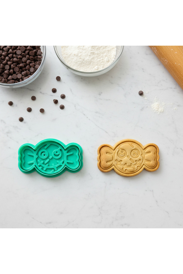 Halloween Candy Cookie Mold, Green, Special Design Dough Shaper and Stamp Set