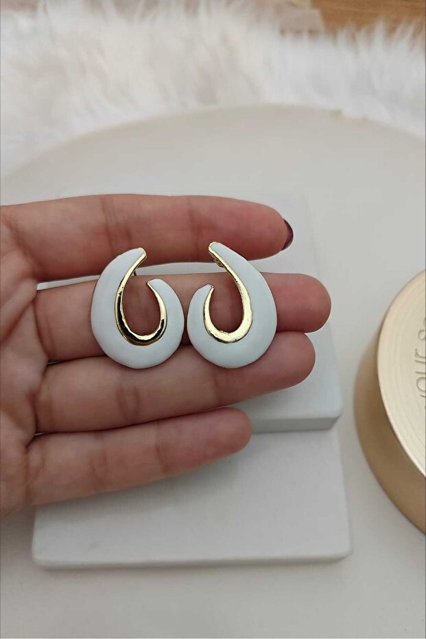 White Enamel Double-Way Gold Women's Earrings (3cm)