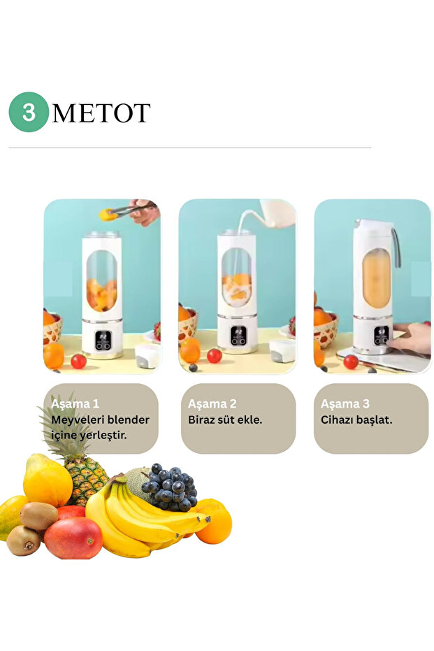 3'ü 1 Arada Taşınabilir Blender, Meyve Sıkacağı ve Mikser, Smoothie Blender - 4