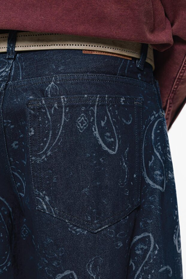 Paisley desenli, geniş paça jean - 3