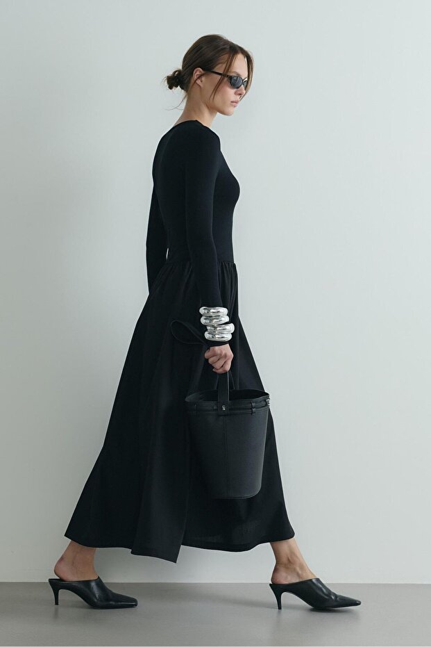 Siyah Harper Kontrast Elbise - 4