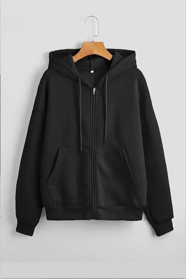 Unisex Black Hooded Cardigan