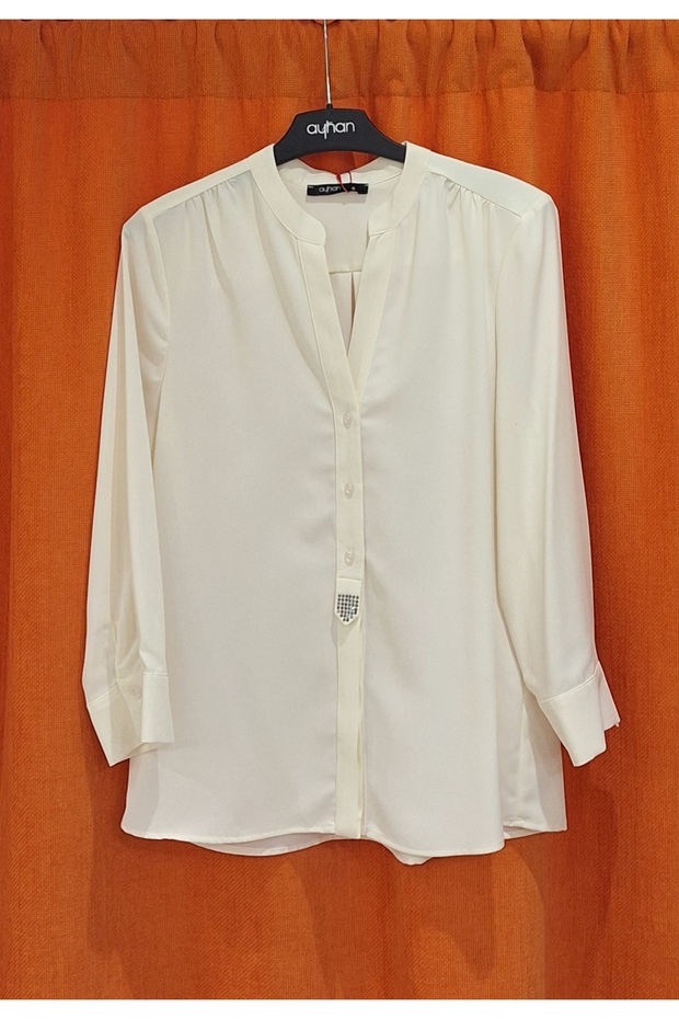 Taş Detaylı Krep Gömlek - 1