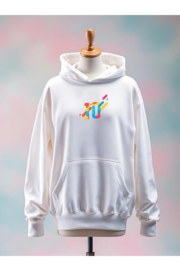 Number Printed Cotton 3 Thread Oversize White Sweatshirt
