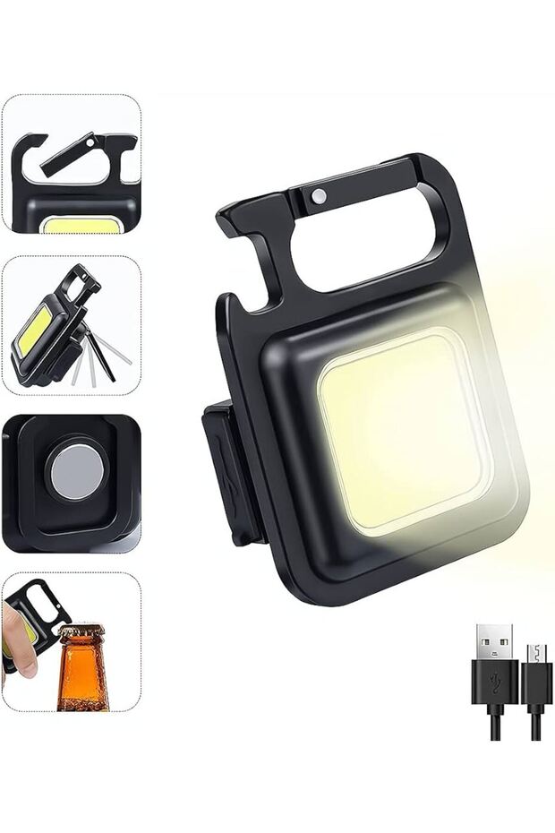 Mini Handheld Flashlight COB Keychain Work Light, 4 Lighting Modes, - 1