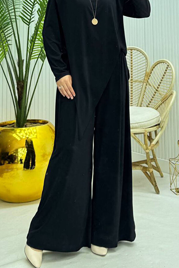 Women's Candy Fabric Asymmetrical Cut Tunic Pants Two-Piece Hijab Suit Nms072