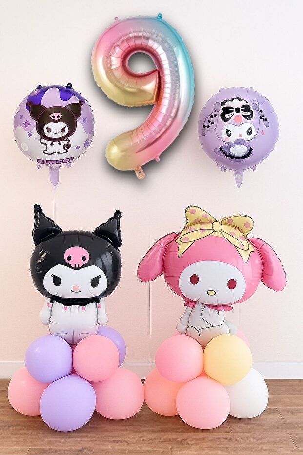 9-Year-Old Kuromi and My Melody Balloon Set Birthday Balloon Set Rainbow Number Helium Compatible Flying Balloon