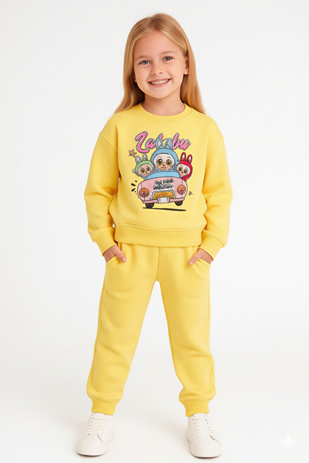 Girl's Labubu Printed Sweatshirt Tracksuit Set