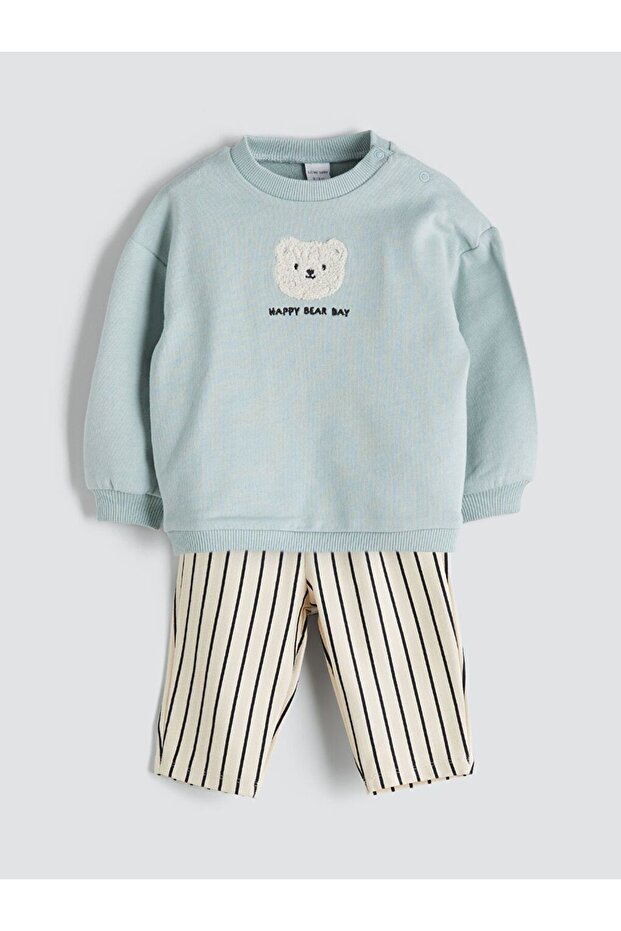 Crew Neck Baby Boy Sweatshirt and Tracksuit Bottom 2-pack