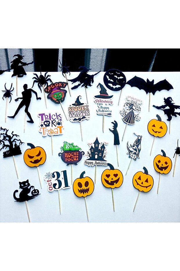 30 Pieces Halloween Cardboard Toothpick Cake Cupcake Decoration – Halloween Witch Pumpkin Bat Spider