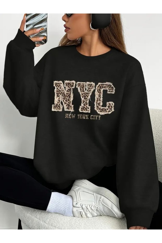 Nyc New York Printed Oversize Unisex Women/Men's Crewneck Sweatshirt