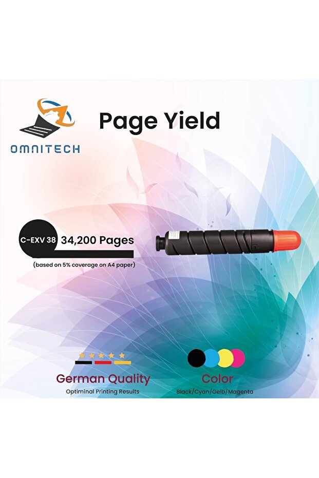 Omni Tech C-EXV 38 Black Toner Cartridge - Compatible with Printer Canon imageRUNNER Advance 4045, 4
