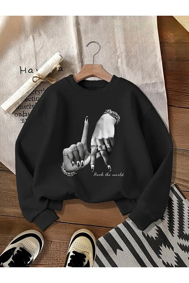 El Baskili Oversized Unisex Women'S/Men's Circular Neck Sweatshirt