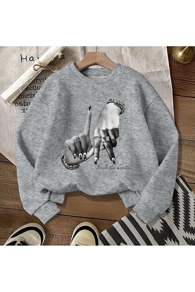 El Baskili Oversized Unisex Women'S/Men's Circular Neck Sweatshirt
