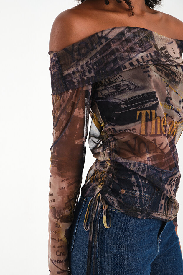 بلوزة مكشكشة مكشوفة الكتفين - 8