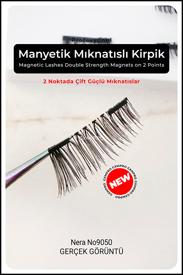 Manyetik Mıknatıslı Kirpik (Eyeliner Hediyeli) - Magnetic Lashes Double Strength Magnets on 2 Points - 2