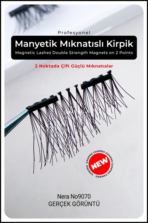 Manyetik Mıknatıslı Kirpik (Eyeliner Hediyeli) - Magnetic Lashes Double Strength Magnets on 2 Points - 2
