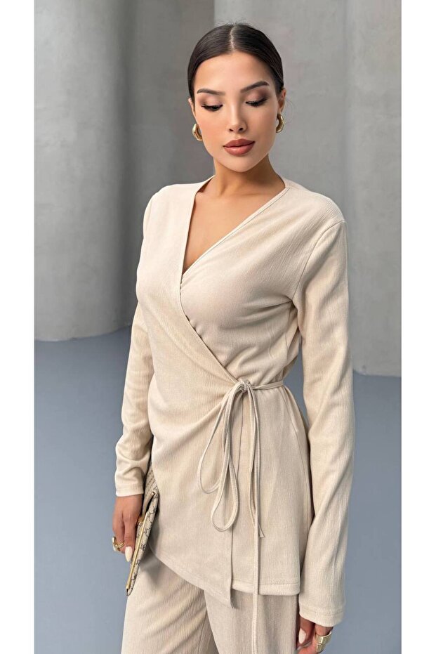 Women's Double Breasted Tie-Up Blouse Pants Set