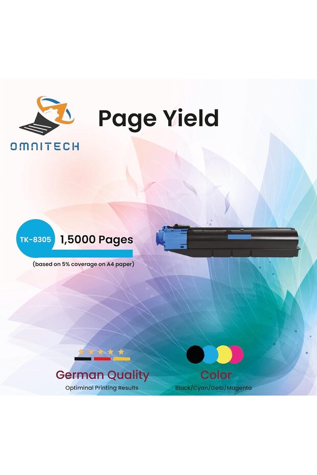 Omni Tech TK-8305 Cyan Toner Cartridge - Compatible with Printer Kyocera TASKalfa 3050ci, 3051ci, 35