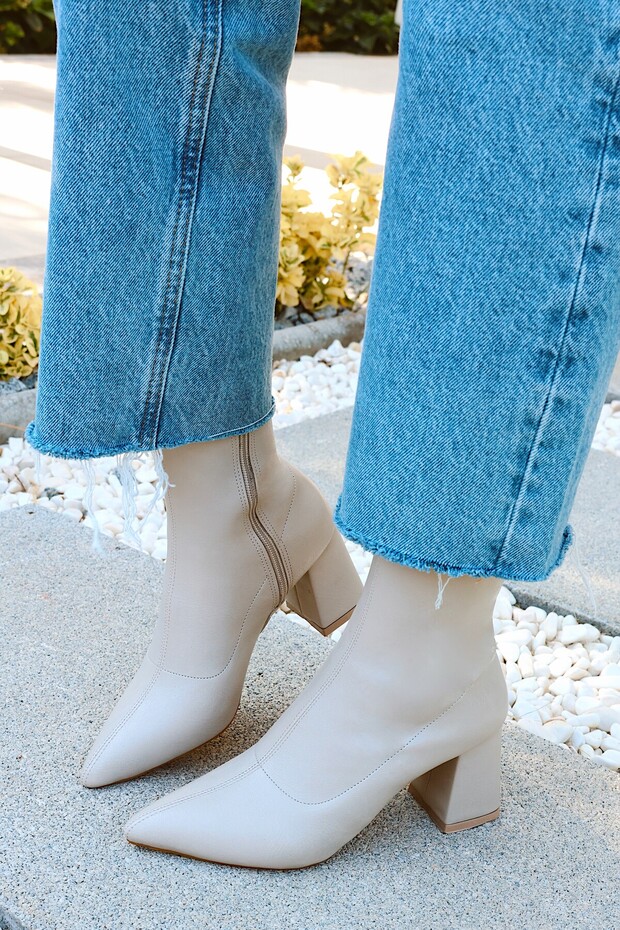Flexible Stretch Ankle Flexible Zipper Detail Mid-Heel Pointed Toe Women's Boots Bootie