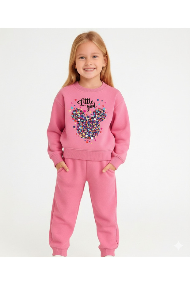 Little Girl Heart Mickey Printed Tracksuit Set / Sweatshirt Set