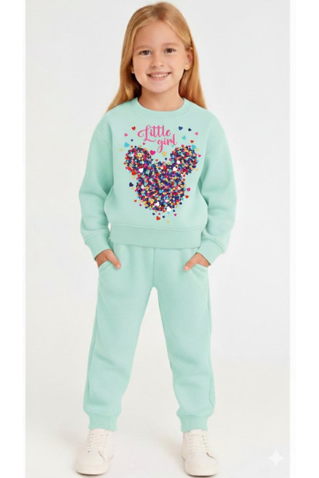 Little Girl Heart Mickey Printed Tracksuit Set / Sweatshirt Set