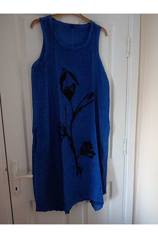 Sleeveless, Slim, Floral Print, 2 Side Pockets, 100% Cotton Woven, Long Dress