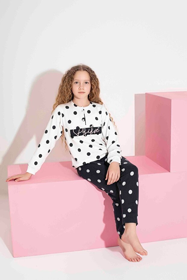 Kadın Puantiye Desenli Termal Kumaş Pijama Takımı Anne Kız Kombin Tek Tek Sepete Eklenmelidir. - 3