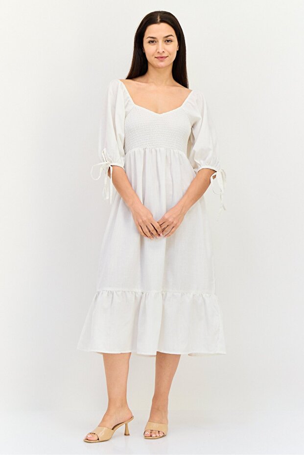 Women Ruched Tiered Dress, Off White