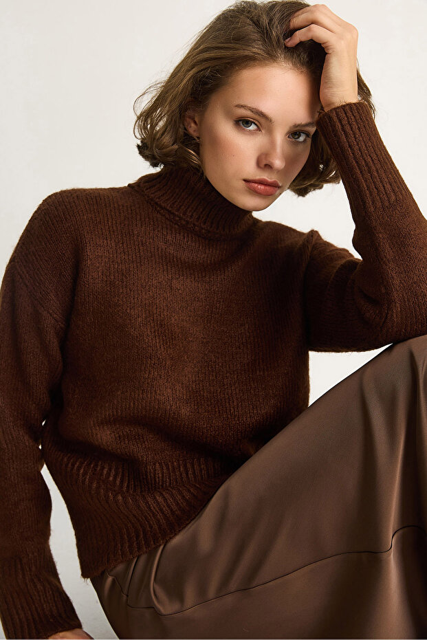 Women's Brown Turtleneck Sweater 20251060