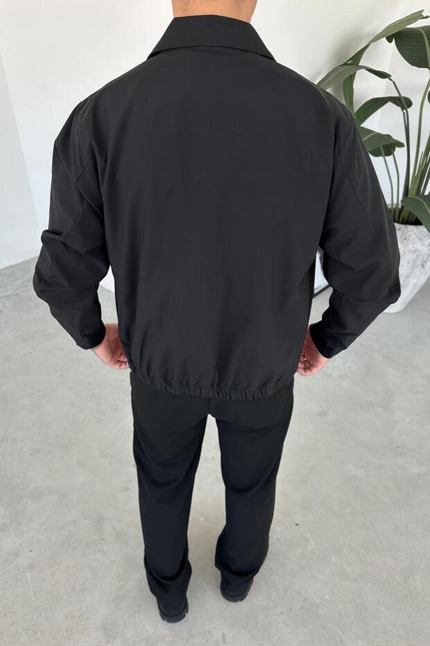 Black basic snap button relaxed jacket - 4