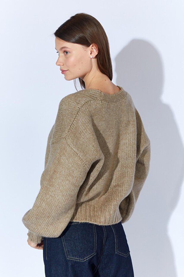 Kadın Vizon V Yaka Basic Hırka - 9