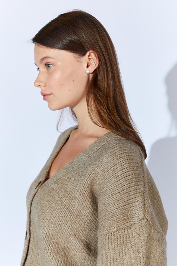 Kadın Vizon V Yaka Basic Hırka - 6