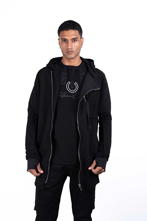 Fermuarlı Örme Siyah Sweat-Ceket - 5