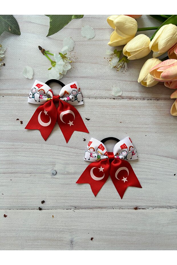 April 23, October 29 Children's Day and Flag Pattern Elastic Ribbon Buckle - 2 Pieces