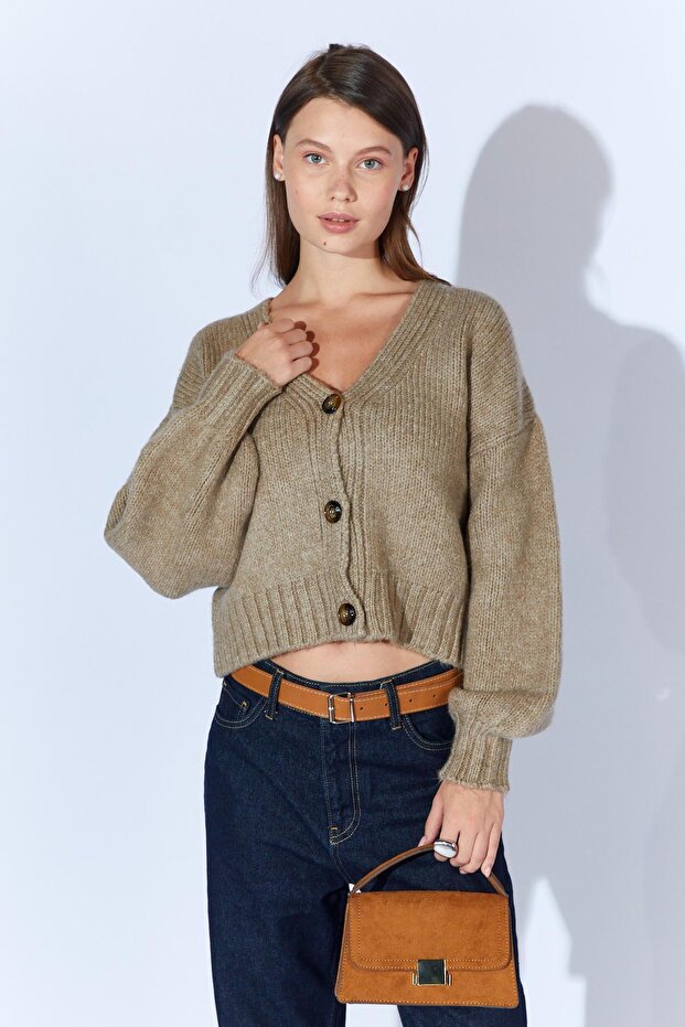 Kadın Vizon V Yaka Basic Hırka - 3