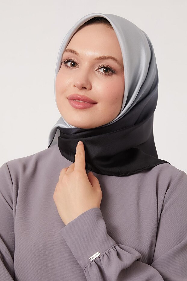 Lila Geçişli Twill İpek Eşarp - 3