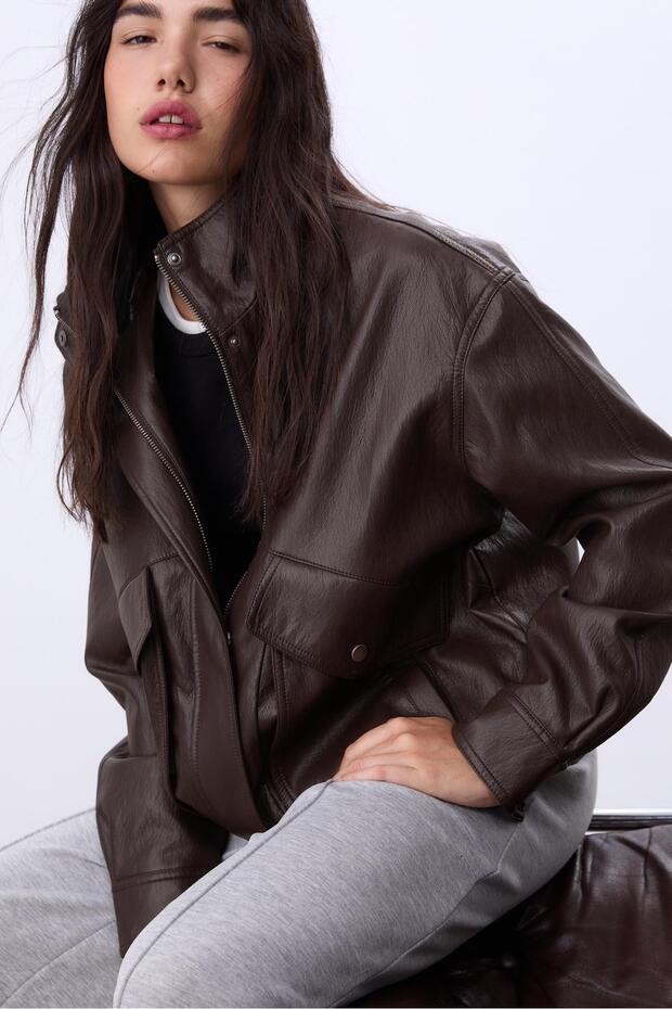 Oversize suni deri ceket - 1
