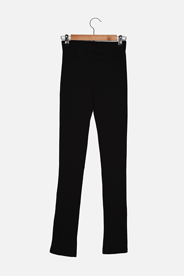 Siyah Yırtmaç Detaylı Esnek Örme Tall Pantolon TWOAW22PL0323 - 8