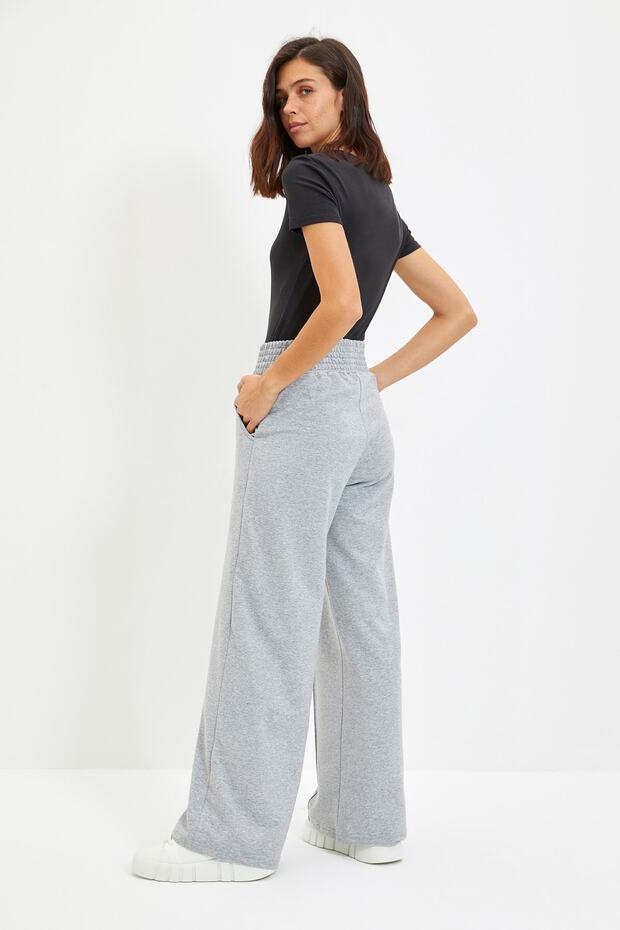 Gri Nervürlü Wide Leg İnce Eşofman Altı TWOAW22EA0405 - 6