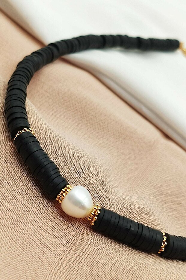 Baroque Pearl Fimo Necklace Black Color