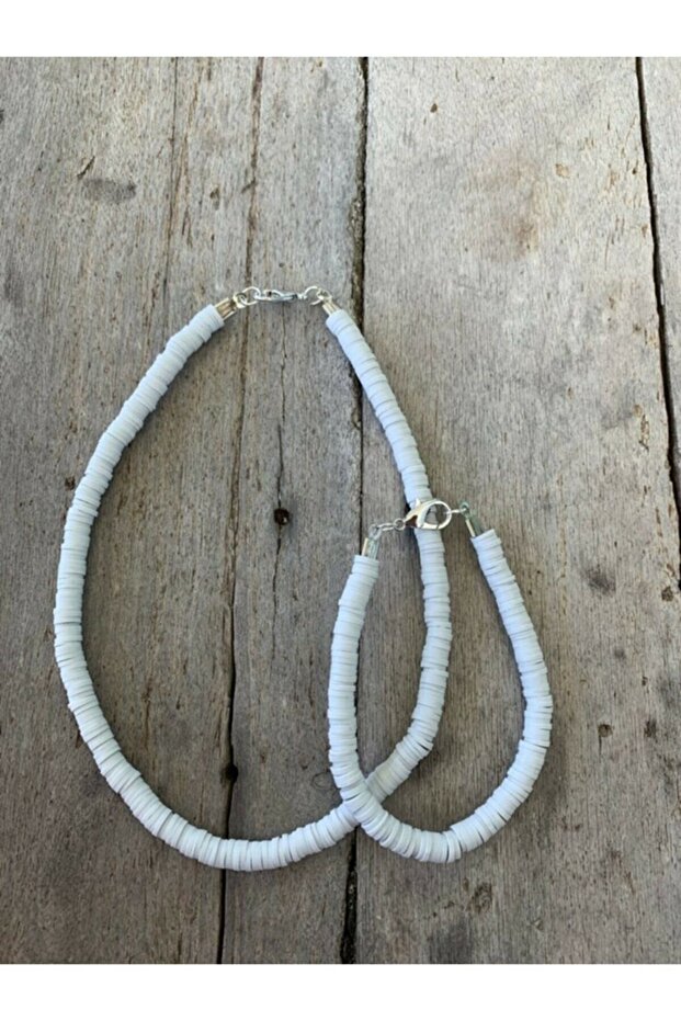 Women's Fimo Necklace + Bracelet Set White