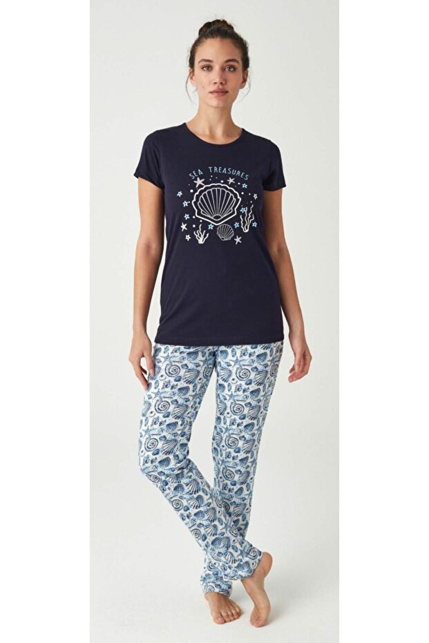 طقم بيجامة نسائي بنمط صدف - 2