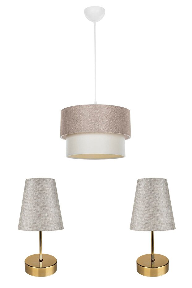 طقم إضاءة لغرفة النوم مكون من 3 قطع بقاعدة ذهبية / قبعة كومبيج