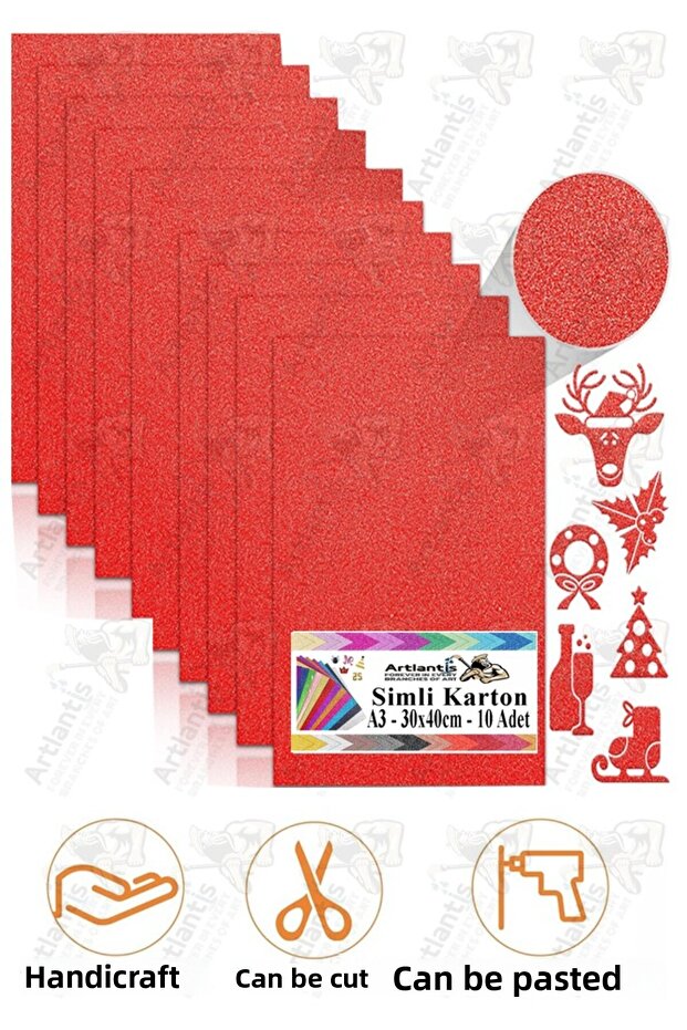 Red Glitter Cardboard A3 30X40 cm 1 Pack of 10 Glitter Background Cardboard Glitter Paper Kindergarten Nursery Effect