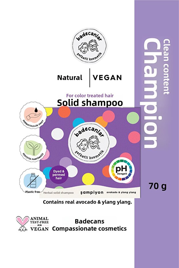 Herbal Solid Shampoo with Avocado and Ylang Ylang for Dyed and Damaged Hair 70Gr