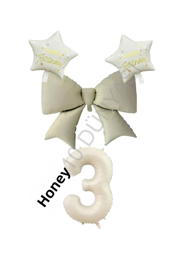Cream Color Star Bow Number Foil Balloon Set 2 Years Old