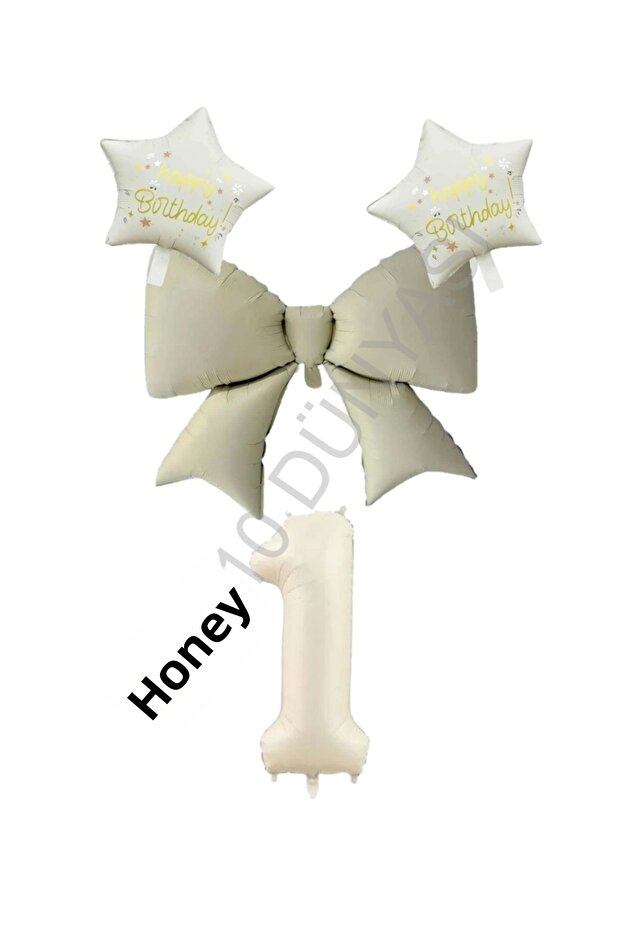 Cream Color Star Bow Number Foil Balloon Set Age 9