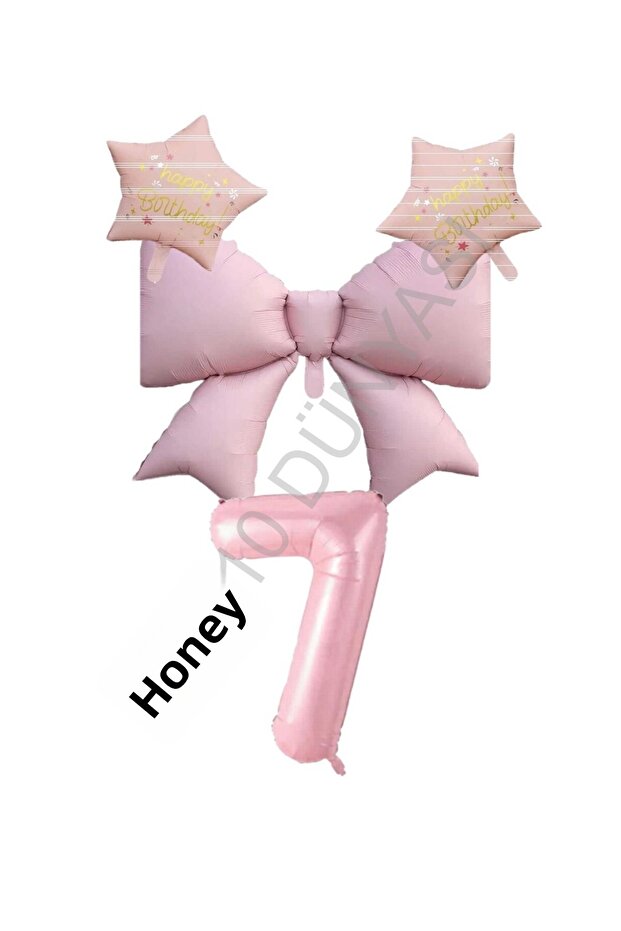 Pink Color Star Bow Number Foil Balloon Set 7 Years Old